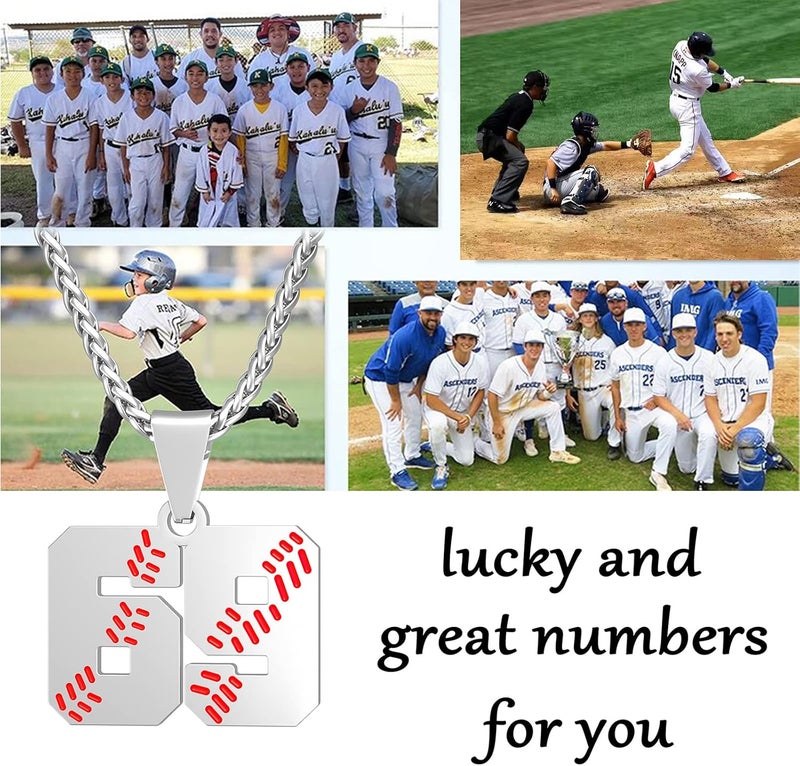 Wikavanli Personalized Baseball Jersey Number 00-99 Necklace - Stainless Steel Baseball Chain Pendant Necklace - Team Jewelry Gift for Boys, Girls, Men, Women - Image 3